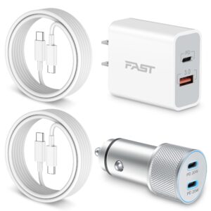 20w dual port fast wall charger block + 2pack 6ft c to c fast charging sync cable + 40w car charger for iphone 15/15 plus/15 pro max, ipad pro/air/mini