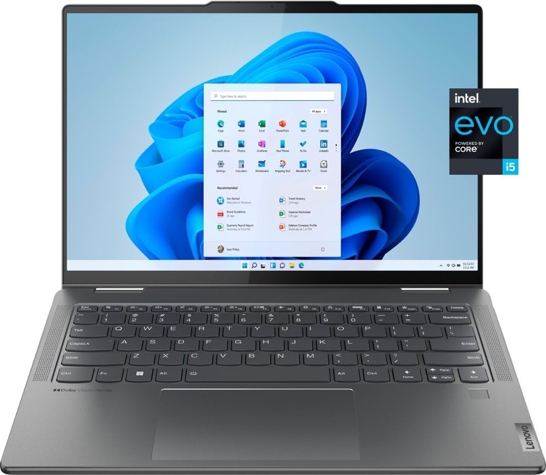 Lenovo Yoga 7i 14 2-in-1 Laptop 14" 2.2K IPS Touchscreen 100% sRGB 13th Gen Intel 10-Core i5-1335U (Beats i7-1255U) 8GB RAM 256GB SSD Backlit Fingerprint Reader Thunderbolt Win11 Gray + HDMI Cable