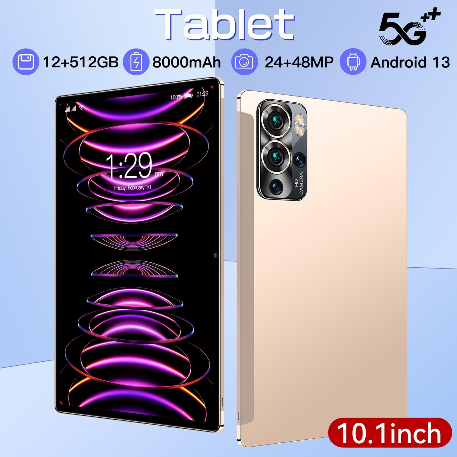 Android 12.0 Tablet Ultra-Thin 10.1 Inch HD 8-Core Tablet Computer Tablets, Voice Call Game Office Tablet, 2+32G, 8600mAh Large Capacity Battery