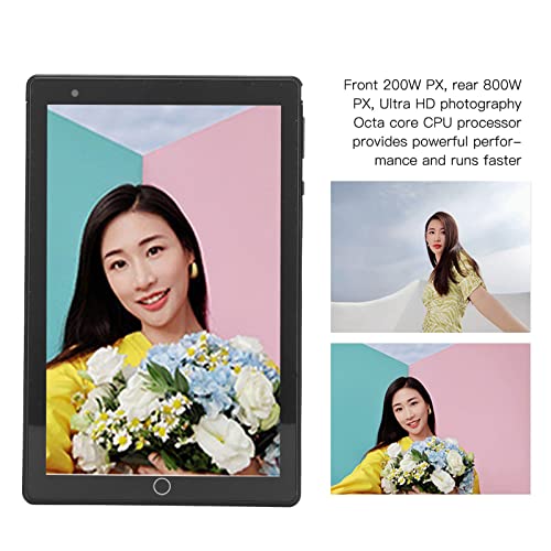 LJCM 8 Inch Tablet with 4GB RAM, 64GB ROM, Expandable Storage, Dual Camera, and HD Display - Android 10.0 Tablet - 100‑240V Charger Included Without TF Card - Black (US Plug)