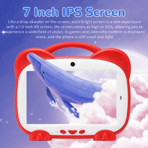 Tablet, Kids Touch Tablet US Plug 100-240V HD 1080P Support WiFi 7 Inch 5500mAh Dual Camera for Android 10.0 for Girls (Red)