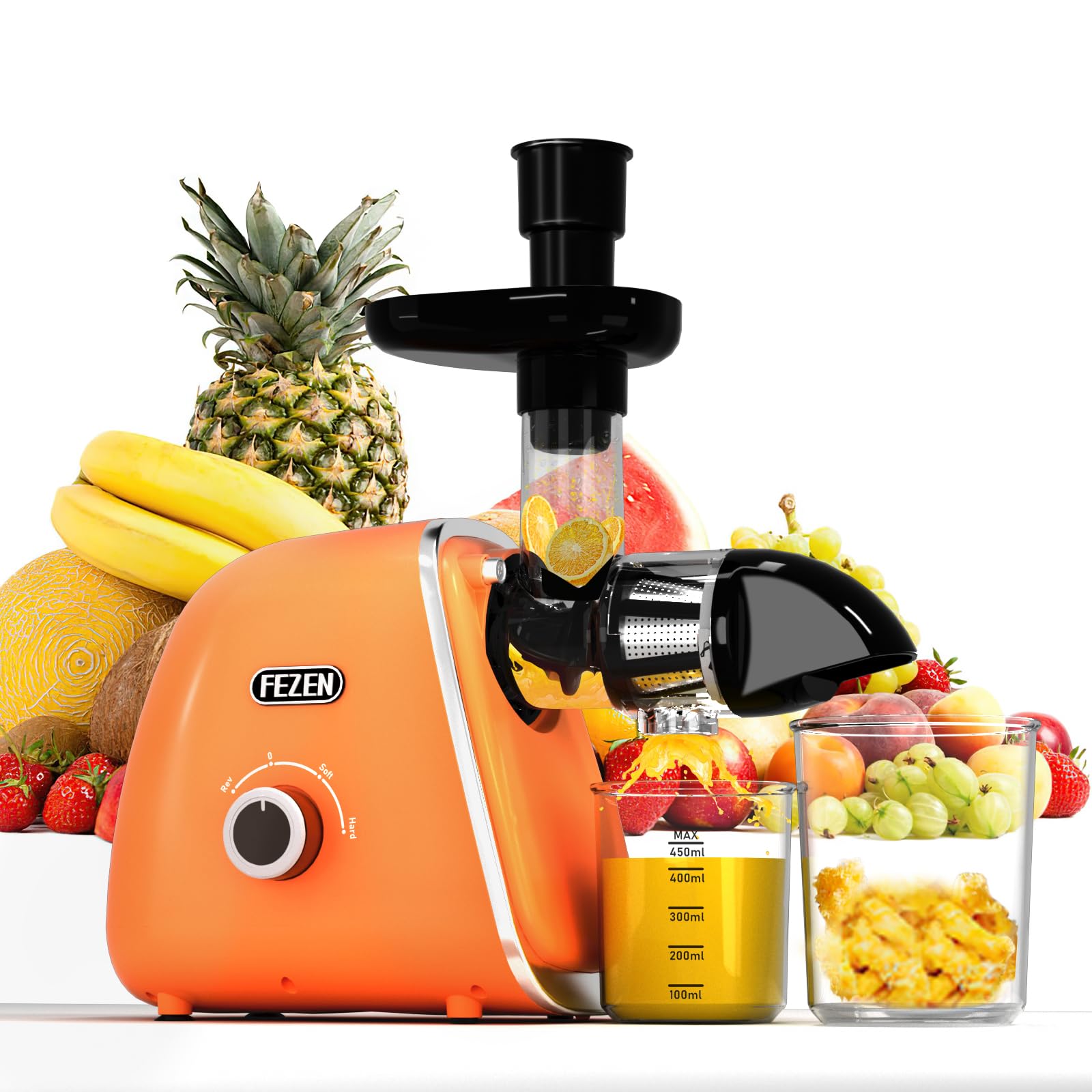 Cold Press Juicer, Fezen Juicer Machines Vegetable and Fruit Masticating juicer High Juice Yield/Two Modes/Quiet Motor With Reverse Function/Dishwasher Safe, Ideal Gift for Home