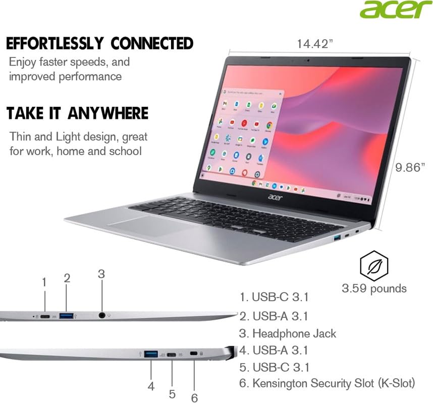 acer Chromebook Light Laptop 2023, 14" FHD Touchscreen IPS, Dual-Core Intel Celeron N4020, 4GB RAM, 128GB Storage (64GB eMMC + 64GB SD), Webcam, WiFi 5, 12+ Hr Battery, Chrome OS, w/MarxsolAccessory