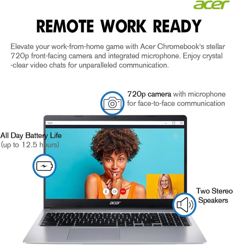 acer Chromebook Light Laptop 2023, 14" FHD Touchscreen IPS, Dual-Core Intel Celeron N4020, 4GB RAM, 128GB Storage (64GB eMMC + 64GB SD), Webcam, WiFi 5, 12+ Hr Battery, Chrome OS, w/MarxsolAccessory