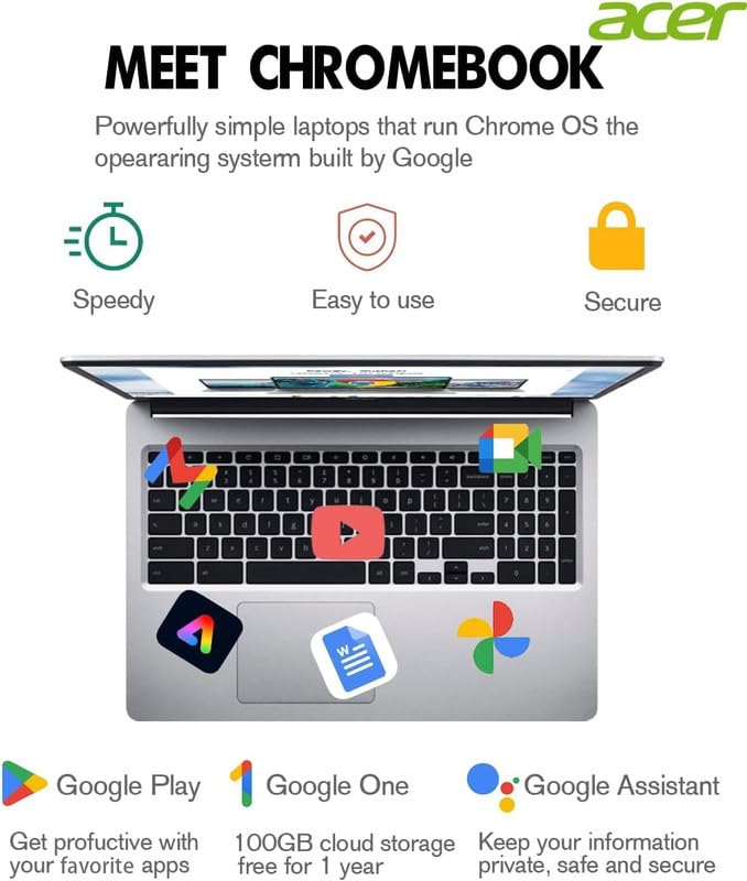 acer Chromebook Light Laptop 2023, 14" FHD Touchscreen IPS, Dual-Core Intel Celeron N4020, 4GB RAM, 128GB Storage (64GB eMMC + 64GB SD), Webcam, WiFi 5, 12+ Hr Battery, Chrome OS, w/MarxsolAccessory