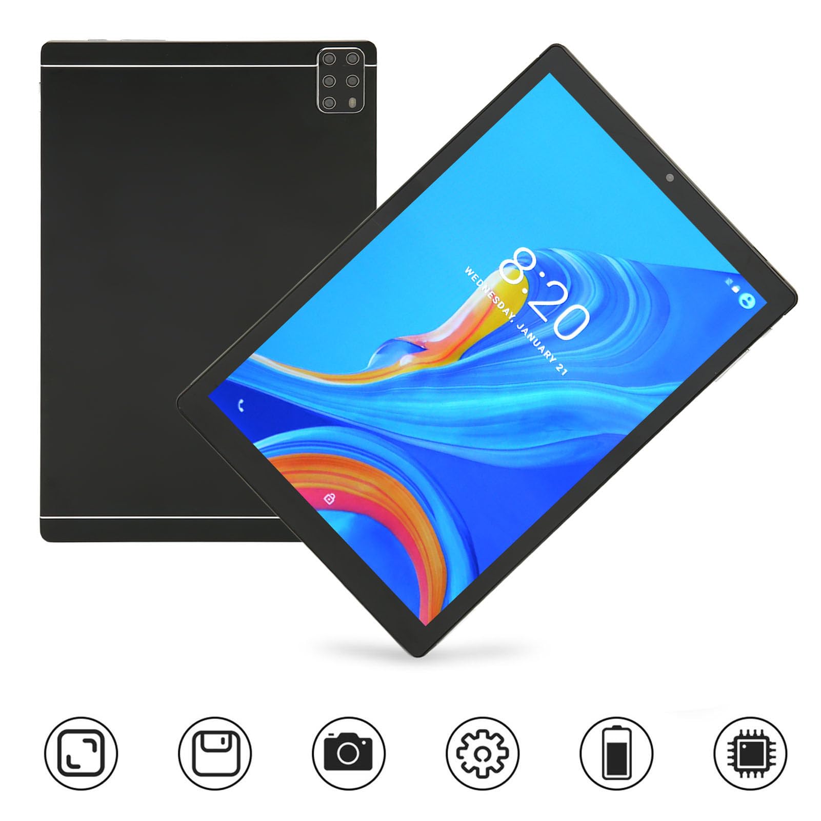 Luqeeg 10.1 Inch FHD Tablet, 100‑240V 6GB RAM 128GB ROM MT6735 Deca Core 5G WiFi 8800mAh 2 in 1 Tablet PC Dual Camera for Android 12 for Gaming (US Plug)