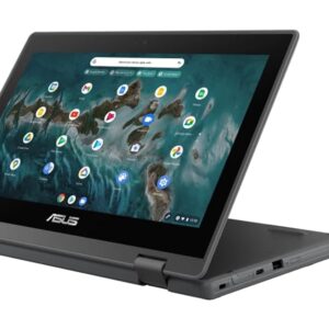 ASUS Flip CR1 11.6" HD Touchscreen Rugged Convertible 2 in 1 Chromebook, Intel Celeron N5100 Quad-Core, 1.10 GHz, 8 GB RAM, 32 GB eMMC + 128GB Memory Card, Dark Gray, Chrome OS + Accessories