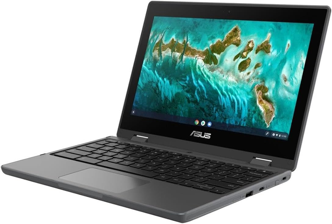 ASUS Flip CR1 11.6" HD Touchscreen Rugged Convertible 2 in 1 Chromebook, Intel Celeron N5100 Quad-Core, 1.10 GHz, 8 GB RAM, 32 GB eMMC + 128GB Memory Card, Dark Gray, Chrome OS + Accessories