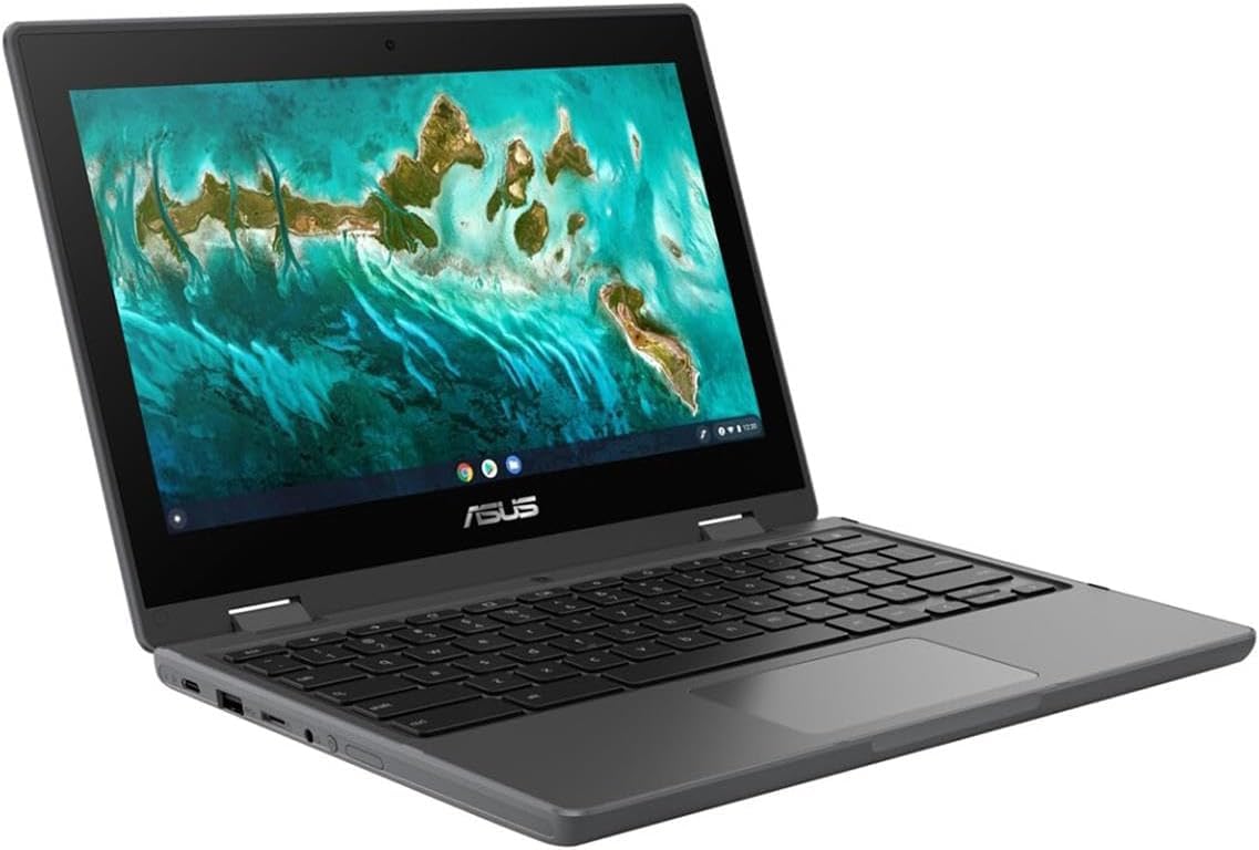 ASUS Flip CR1 11.6" HD Touchscreen Rugged Convertible 2 in 1 Chromebook, Intel Celeron N5100 Quad-Core, 1.10 GHz, 8 GB RAM, 32 GB eMMC + 128GB Memory Card, Dark Gray, Chrome OS + Accessories