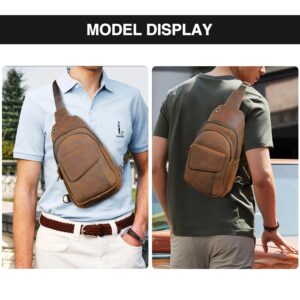 Handadsume Thick Crazy horse Leather Triangle Crossbody Sling Chest Bag Travel One Shoulder Bag Daypack For Men Male 3028 (100% Genuine Leather-8013 Brown)