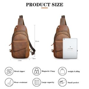 Handadsume Thick Crazy horse Leather Triangle Crossbody Sling Chest Bag Travel One Shoulder Bag Daypack For Men Male 3028 (100% Genuine Leather-8013 Brown)