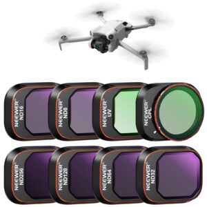 neewer nd & cpl filter set compatible with dji mini 4 pro, 8 pack uv cpl nd8 nd16 nd32 nd64 nd128 nd256 cpl polarizer neutral density drone lens filters, multi coated hd optical glass/aluminum frame