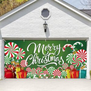 13 x 6 ft christmas garage door cover banner backdrop decorations - extra large candy cane gift box printed hanging door background for indoor outdoor house patio lawn outside décor party supplies