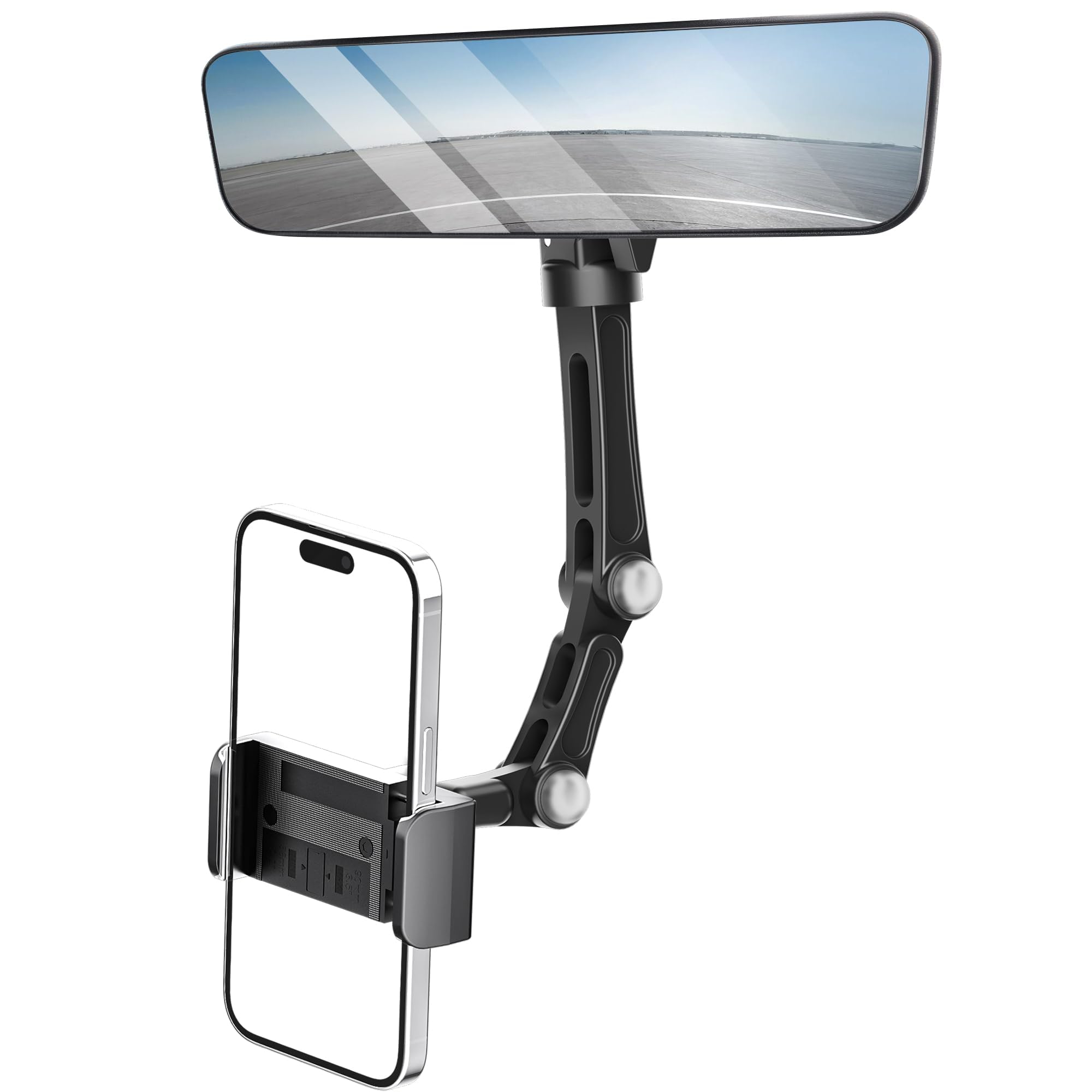 Karmus Mirror Phone Holder, Portable Electronic Device Mount. Compatible with All Cell Phones, Rotatable & Retractable. Ideal for Cars & Trucks