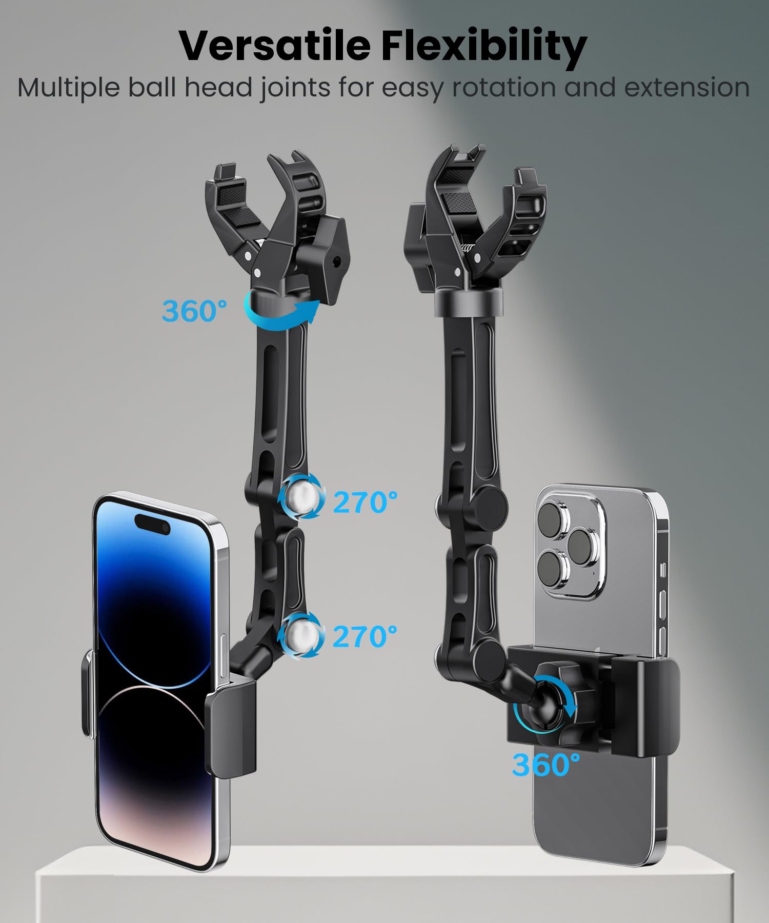 Karmus Mirror Phone Holder, Portable Electronic Device Mount. Compatible with All Cell Phones, Rotatable & Retractable. Ideal for Cars & Trucks