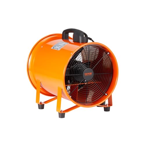 VEVOR 12 Inch Utility Blower Fan, 2 Speed 2894 CFM Heavy Duty Cylinder Axial Exhaust Fan with 33ft Duct Hose, Industrial Portable Ventilator for basements, warehouse, Workshop, or Confined Space