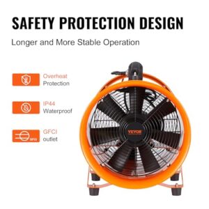 VEVOR 12 Inch Utility Blower Fan, 2 Speed 2894 CFM Heavy Duty Cylinder Axial Exhaust Fan with 33ft Duct Hose, Industrial Portable Ventilator for basements, warehouse, Workshop, or Confined Space