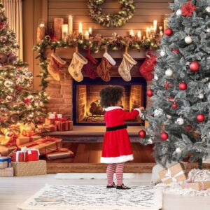 VitalCozy Christmas Fireplace Backdrop Christmas Xmas Tree Stocking Polyester Background Decoration for Photo Studio Props (7 x 5 ft)