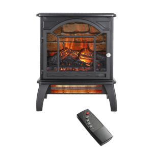 electric fireplace infrared heater with remote control 3d electric heater fireplace 18" electric fireplace stove adjustable brightness and heating, 1500w electric fireplace freestanding, black