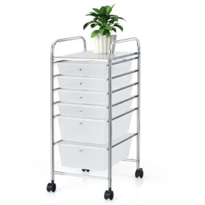 happygrill 6-drawer organizer cart tools, mobile utility storage cart with removable drawers & lockable wheels, rolling storage cart with wheels for home office,clear