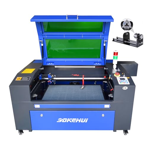 SDKEHUI 100W CO2 Laser Cutter Engraver + Rotary Axis, Laser Engraving Machine with Lightburn 28x20In 70x50cm Autolift Bed, Autofocus,Laser Cutting Machine for Wood Acrylic More