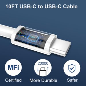 USB C Charger for iPhone 15 Pro Max Charger Fast Charging, 20W USB C Charger Block with 10FT Long USB C to C Fast Charging Cord Cable Compatible for iPhone 15 Pro Max/15 Pro/15 Plus,Samsung Galaxy