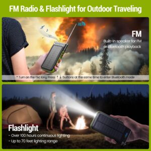 Fokimdo Solar Charger Power Bank 36800mAh, Wireless Charging, Built-in 2 Cables with Emergency Radio & Flashlight, Waterproof Fast Charge for Hiking, Camping, Travel, and Emergency Preparedness