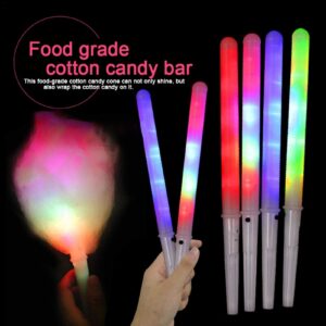 10 Pcs Cotton Candy Cones - Light Up Cotton Candy Sticks, 8 Patterns Colorful LED Flashing Glow Sticks for Cotton Candy Maker, Reusable Safety Food Grade Light Up Sticks Party Favors Decorations