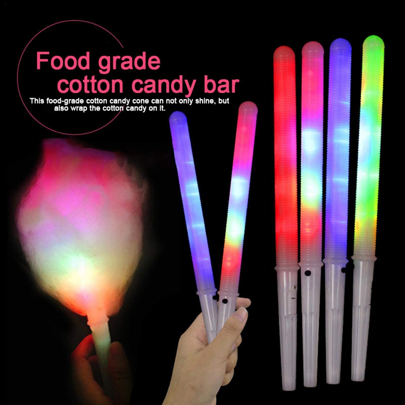 10 Pcs Cotton Candy Cones - Light Up Cotton Candy Sticks, 8 Patterns Colorful LED Flashing Glow Sticks for Cotton Candy Maker, Reusable Safety Food Grade Light Up Sticks Party Favors Decorations