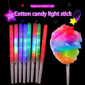 10 Pcs Cotton Candy Cones - Light Up Cotton Candy Sticks, 8 Patterns Colorful LED Flashing Glow Sticks for Cotton Candy Maker, Reusable Safety Food Grade Light Up Sticks Party Favors Decorations