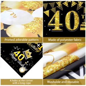 Large 40th Birthday Decorations 40th Birthday Banner Photography for Men Women, Black Gold Funny Cheers to 40 Years Birthday Party Supplies, Hello Forty Bday Photo Booth for Indoor Outdoor(79x71inch)