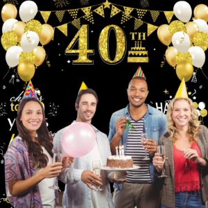 Large 40th Birthday Decorations 40th Birthday Banner Photography for Men Women, Black Gold Funny Cheers to 40 Years Birthday Party Supplies, Hello Forty Bday Photo Booth for Indoor Outdoor(79x71inch)