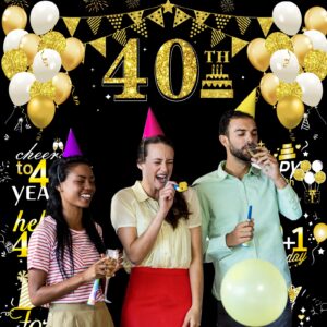 Large 40th Birthday Decorations 40th Birthday Banner Photography for Men Women, Black Gold Funny Cheers to 40 Years Birthday Party Supplies, Hello Forty Bday Photo Booth for Indoor Outdoor(79x71inch)