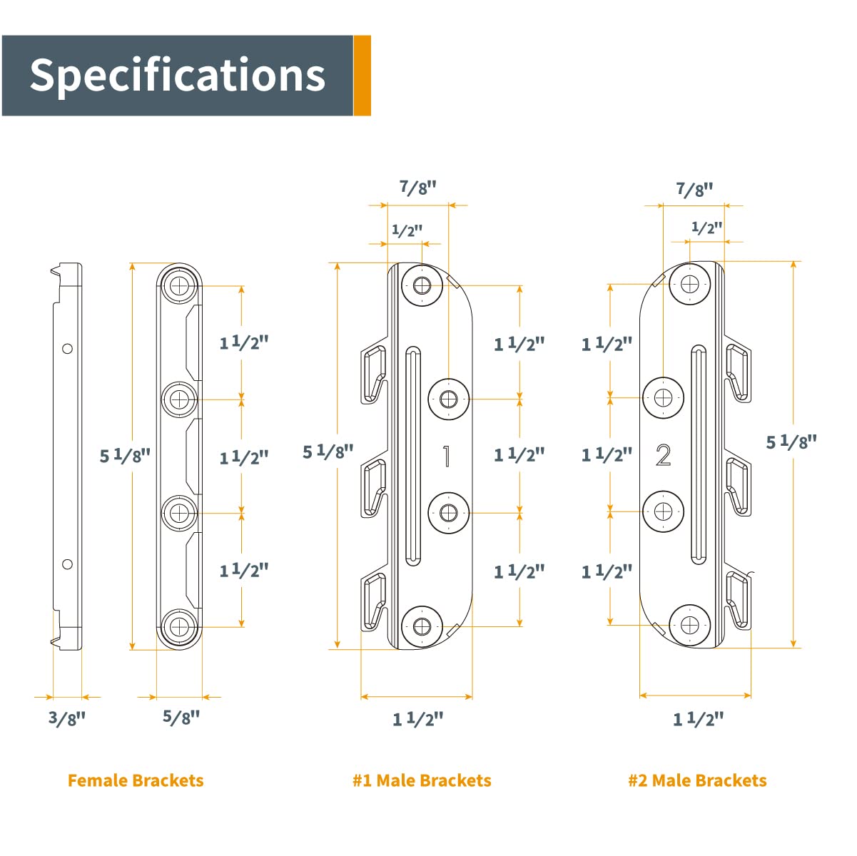 POWERTEC 71425-P2V Surface Mounted Bed Rail Brackets, Bed Frame Fasteners Hardware with Mounting Screws, Bed Rail Hooks for Wood Bed Frame, Set of 8