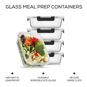 JoyJolt Glass Food Storage Containers with Lids. 5 Pack Glass Meal Prep Containers Reusable 35oz Single Compartment Airtight Container Set. Lunch Containers for Adults and Kitchen Storage Containers