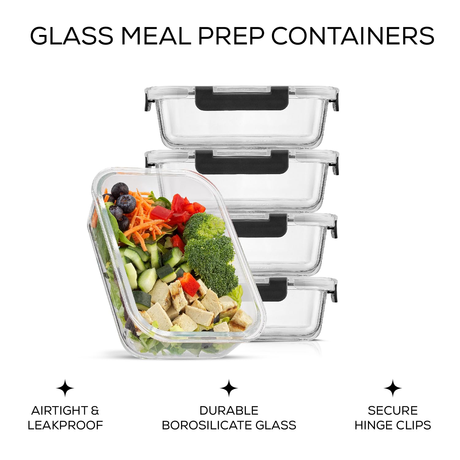 JoyJolt Glass Food Storage Containers with Lids. 5 Pack Glass Meal Prep Containers Reusable 35oz Single Compartment Airtight Container Set. Lunch Containers for Adults and Kitchen Storage Containers