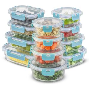 joyjolt 24pc fluted glass storage containers with lids. 12 airtight, freezer safe food storage containers, pantry kitchen storage containers, glass meal prep containers for lunch