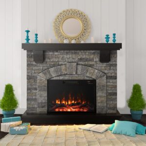 45 inch electric fireplace with mantel, tall fire place heater freestanding with remote control timer led flame for living room bedroom, gray