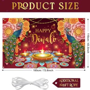 Happy Diwali Backdrop Banner, Indian Diwali Decorations for Home, Diwali Party Supplies Photography Background, Diwali Peacock Banner Wall Hanging for Diwali Party Decorations