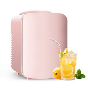 healsmart portable mini fridge, 4 liter 6 can cooler and warmer compact refrigerators 100% freon-free & eco friendly for drinks, food, pink