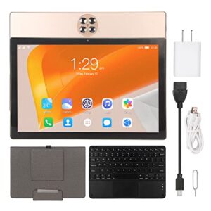 Luqeeg 2 in 1 Tablet, Dual SIM Dual Standby Gold 100‑240V Octa Core CPU 10.1 Inch FHD Tablet 128GB Expandable 4G Calling 5G WiFi for Work (US Plug)