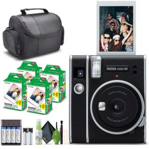 fujifilm instax mini 40 instant camera black bundle with fuji instax mini film 80 sheets + 4 rechargeable batteries and more perfect camera for wedding, kids, birthday or any occasion
