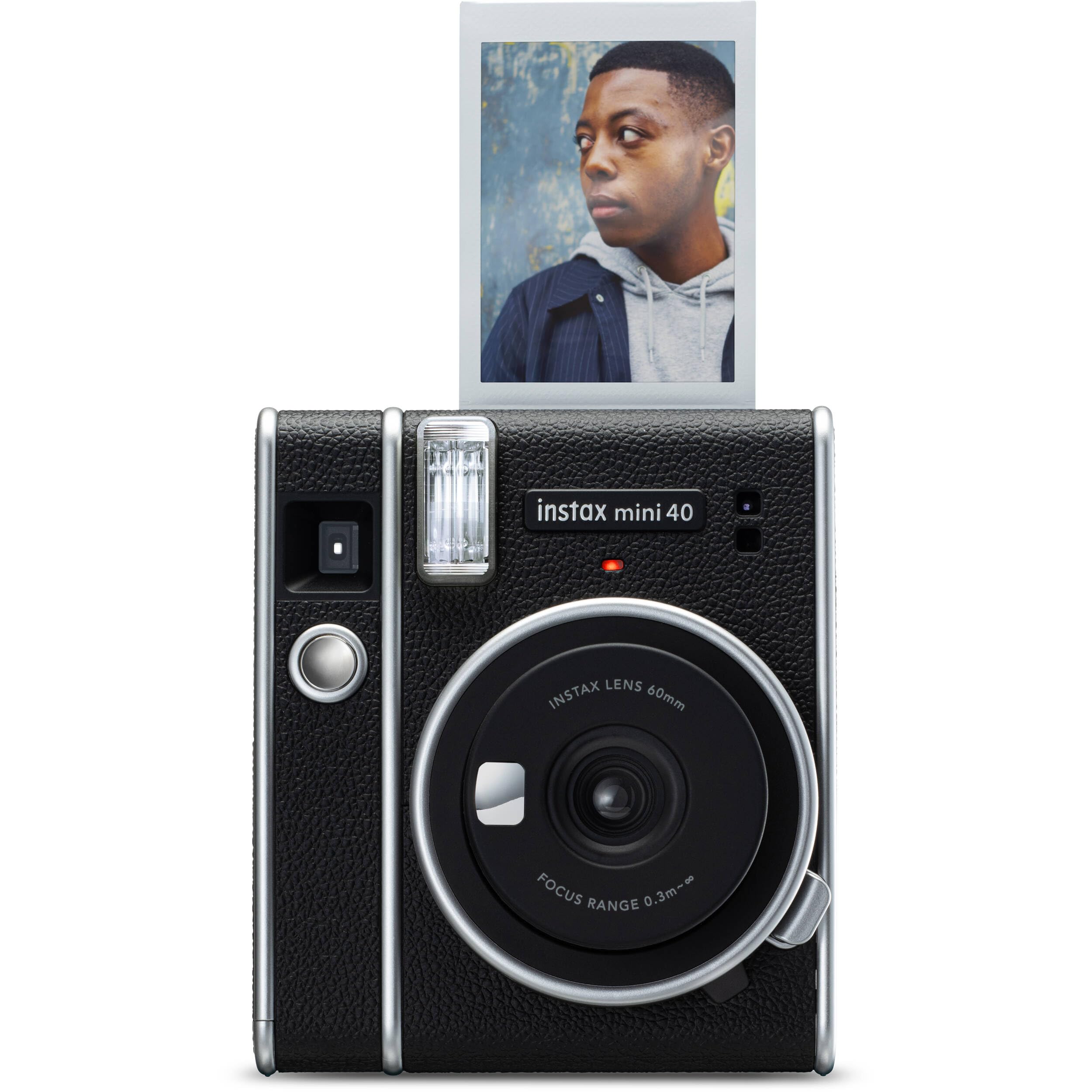 Fujifilm Instax Mini 40 Instant Camera Black Vintage Look Bundle with Fuji Instax Mini Film 20 Sheets + 4 Rechargeable Batteries and More Perfect Camera for Kids, Wedding, Birthday Or Any Occasion