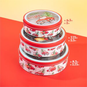 Plum Designs 3 Christmas Cookie Tins- Round Christmas Cookie Tins with Lids for Gift Giving, Christmas Tins Holiday Cookie Boxes, Christmas Tins for Cookies and Gifts (3ct Round Christmas Tins)