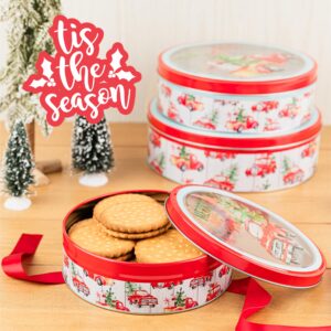 Plum Designs 3 Christmas Cookie Tins- Round Christmas Cookie Tins with Lids for Gift Giving, Christmas Tins Holiday Cookie Boxes, Christmas Tins for Cookies and Gifts (3ct Round Christmas Tins)