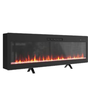 Bridgevine Home 60 inch Recessed and Wall Mounted Electric Fireplace - Modern Touch Screen Fireplace Insert with Adjustable Flame Color and Speed. Includes a Remote Control with Timer.