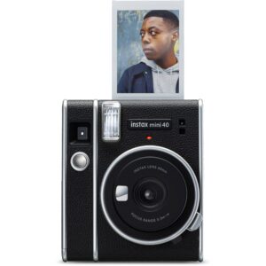 Fujifilm Instax Mini 40 Instant Camera Vintage Black Style Bundle with Fuji Instax Mini Film 20 Exposures + 4 Rechargeable Batteries, Perfect Camera for Kids, Birthday, Wedding, Or Any Occasion