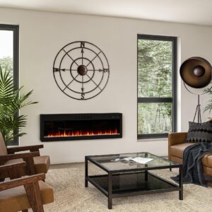 Bridgevine Home 60 inch Recessed and Wall Mounted Electric Fireplace - Modern Touch Screen Fireplace Insert with Adjustable Flame Color and Speed. Includes a Remote Control with Timer.