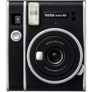 Fujifilm Instax Mini 40 Instant Camera Vintage Black Style Bundle with Fuji Instax Mini Film 20 Exposures + 4 Rechargeable Batteries, Perfect Camera for Kids, Birthday, Wedding, Or Any Occasion