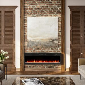 Bridgevine Home 60 inch Recessed and Wall Mounted Electric Fireplace - Modern Touch Screen Fireplace Insert with Adjustable Flame Color and Speed. Includes a Remote Control with Timer.